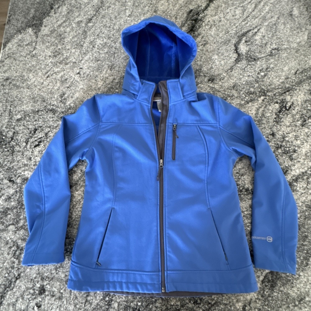 FREE COUNTRY‎ Woman's Soft Shell Hoodie Jacket Wind Waterproof Coat Medium Blue